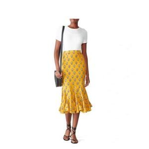 Rhode Resort Sienna Fishtail Midi Skirt Floral Print High Waisted Flare M 266043